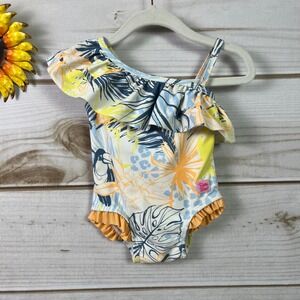 Ruffle Butts Baby Girls One Shoulder Tropical Floral Swimsuit 3-6 Months